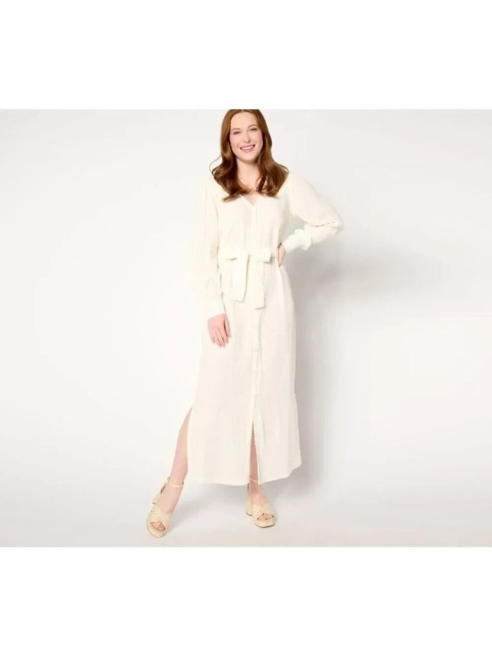 Peace Love World Women Dress Sz M Boheme Gauze Button Front Ivory A647722